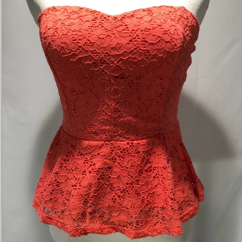 Ambiance Peplum Sweetheart Orange Top. Size Large.